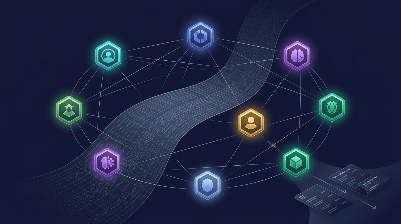 Business assets being transformed into machine-readable tokens flowing through verified agent infrastructure