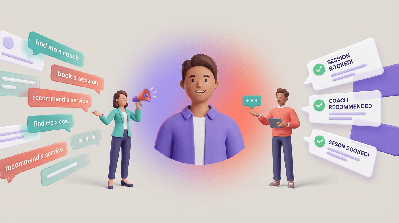 Verified agent endpoint discoverable on Agentverse alongside fragmented mobile apps representing the shift from app-first to agent-first commerce